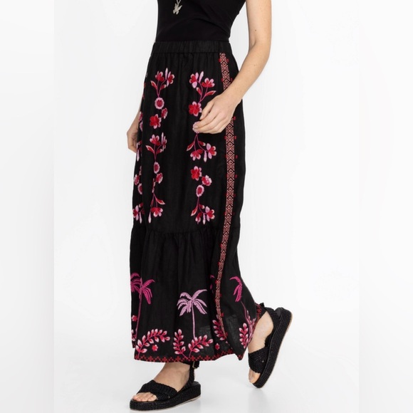 Johnny Was Black Tiered Linen Maxi Skirt Medium - Picture 4 of 14